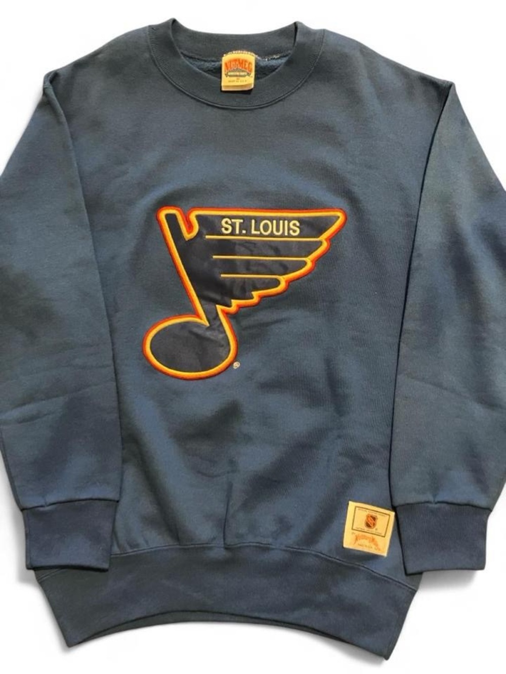Vintage 90s Nutmeg Mills St Louis Blues Embroidered Sweatshirt Large USA Made